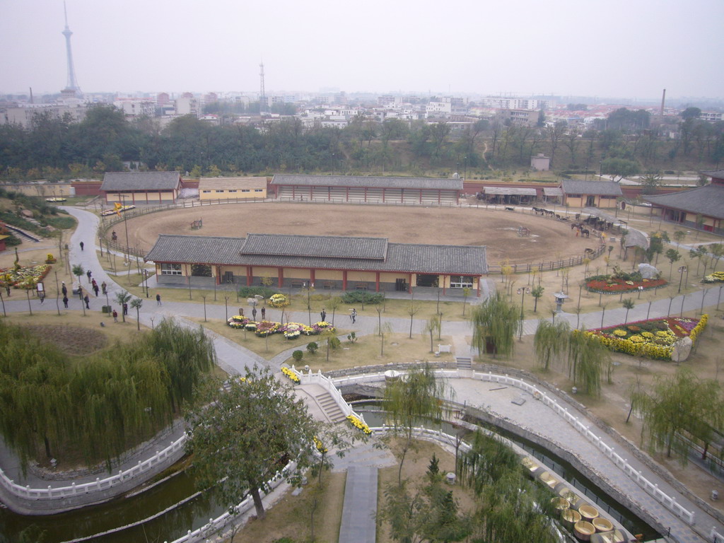 View on ranch with horses from the tall pavilion at Qingming Shanghe Park