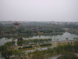 View on river and surroundings from the tall pavilion at Qingming Shanghe Park