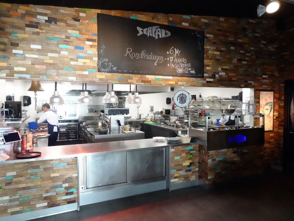 Front of the kitchen of the Seafarm restaurant