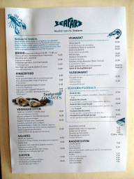 Menu of the Seafarm restaurant