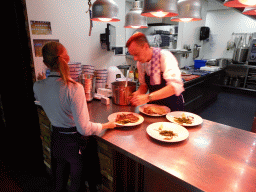 Our fish being prepared in the kitchen of the Seafarm restaurant