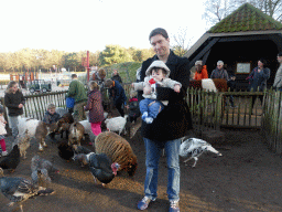 Tim and Max with goats, chickens, turkeys and a sheep at the Petting Zoo at the Center Parcs Kempervennen holiday park