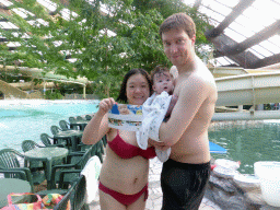 Tim, Miaomiao and Max with swimming certificate at the Aqua Mundo swimming pool of the Center Parcs Kempervennen holiday park