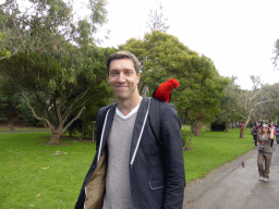 Tim with an Australian king parrot at the Kennett River Holiday Park