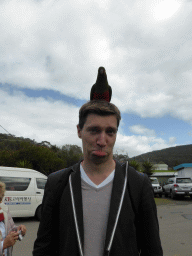 Tim with an Australian king parrot at the Kennett River Holiday Park