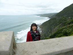 Miaomiao at Cape Patton, with a view on the coastline at the west side
