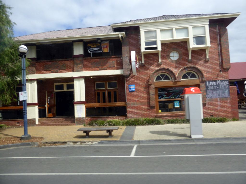 Pub at Collingwood Street at Apollo Bay, viewed from our tour bus on the Great Ocean Road