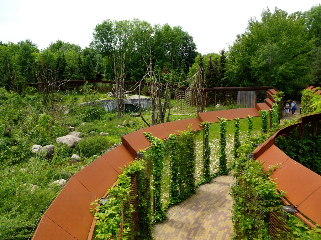 Barbary Macaque enclosure at the Taiga area at the GaiaZOO, viewed from the viewing platform