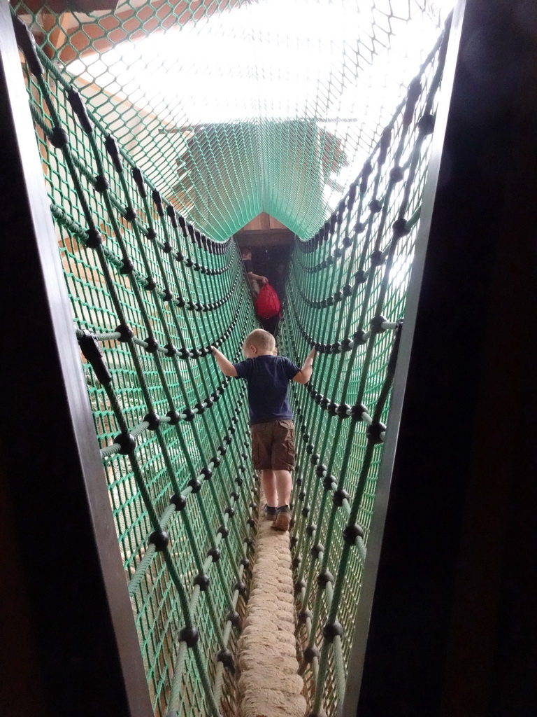 Rope bridge at the playground at the DinoDome at the Limburg area at the GaiaZOO