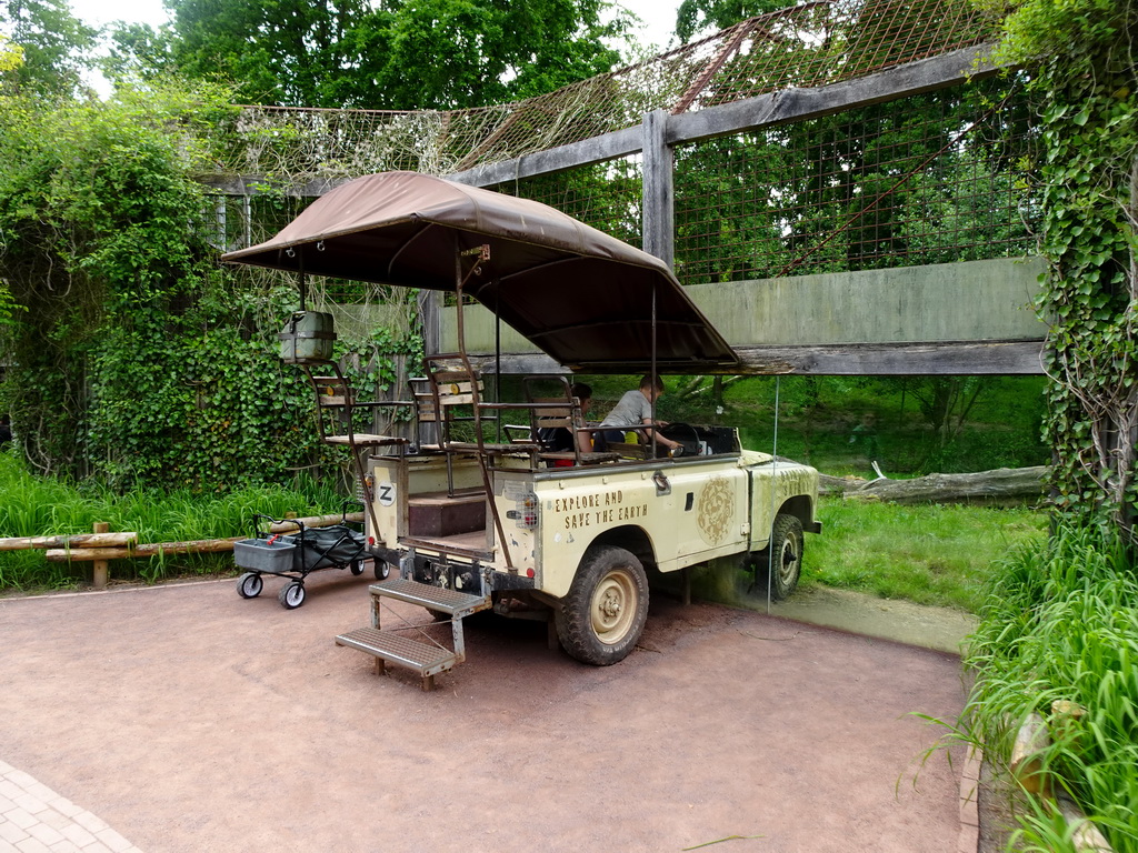 Jeep at the Lion enclosure at the Savanna area at the GaiaZOO
