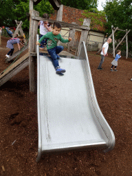 Max on a slide at the playground next to the Gaia`s Kitchen restaurant at the GaiaZOO