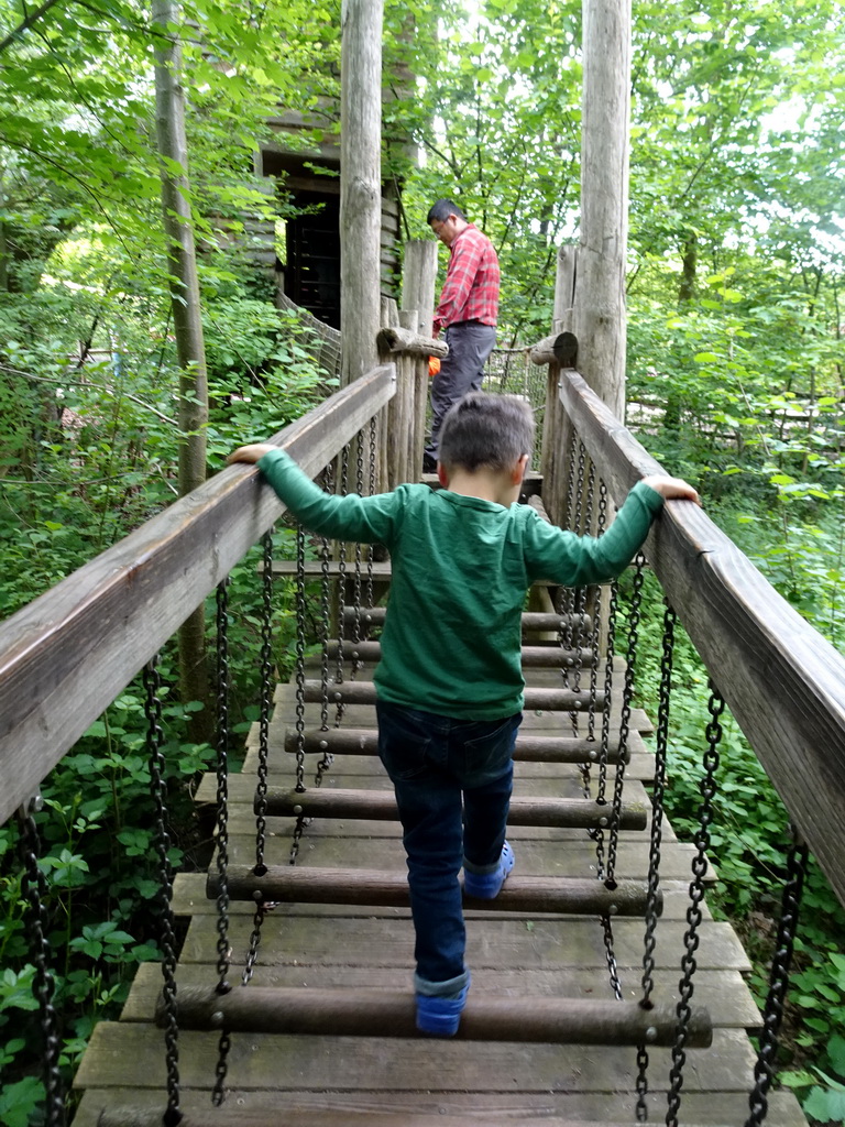 Max on a rope bridge at the JungleTour playground at the Limburg area at the GaiaZOO