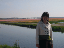 Chinese friend at the canal and flower fields near Lisse
