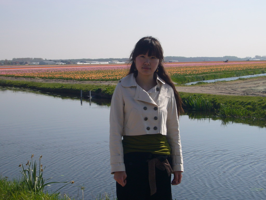 Chinese friend at the canal and flower fields near Lisse