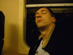 Tim sleeping in the train back to Nijmegen