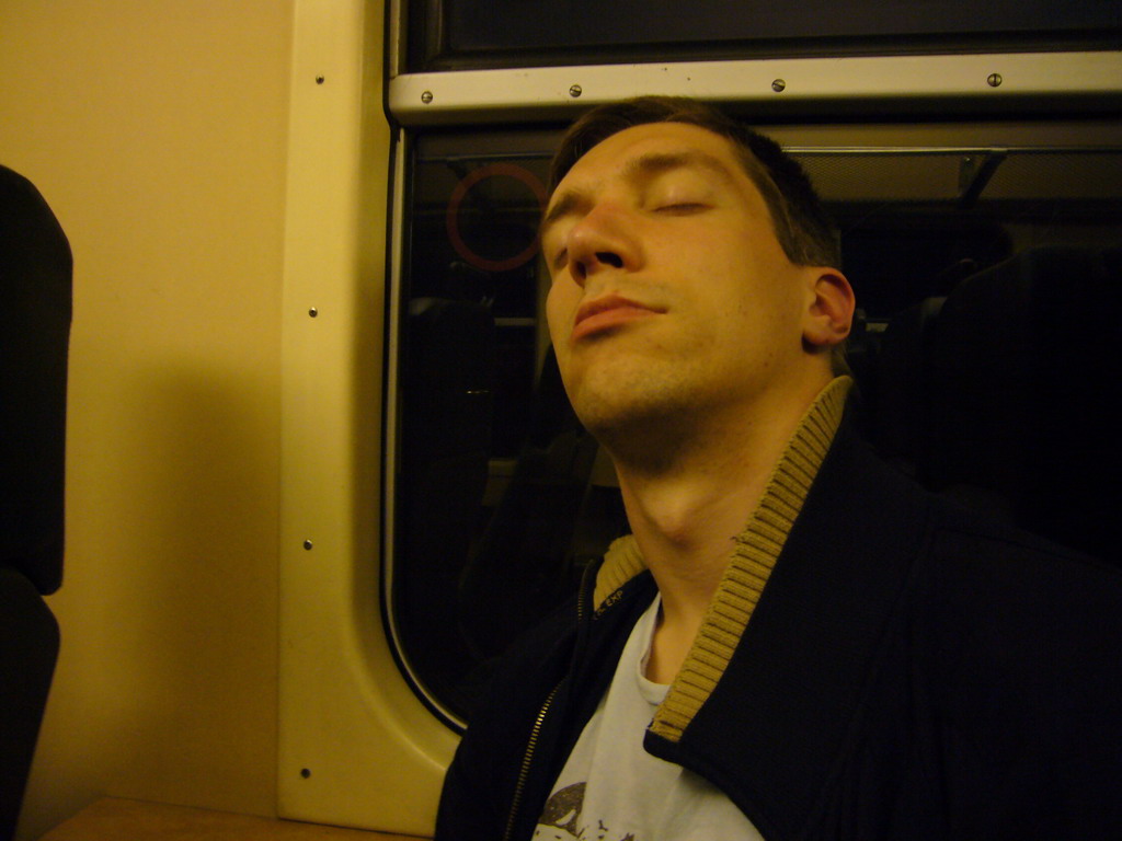 Tim sleeping in the train back to Nijmegen