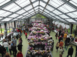 Interior of the west side of the Beatrix pavilion at the Keukenhof park, viewed from the upper floor