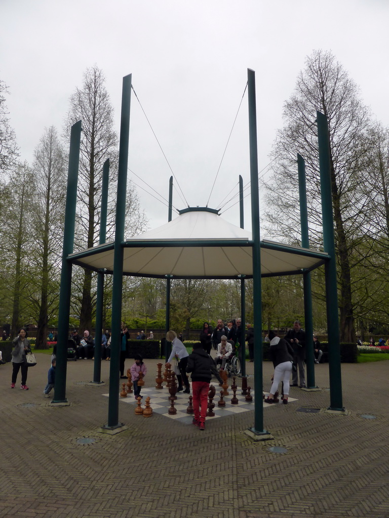 Kiosk with chess game near the Oranje Nassau pavilion at the Keukenhof park