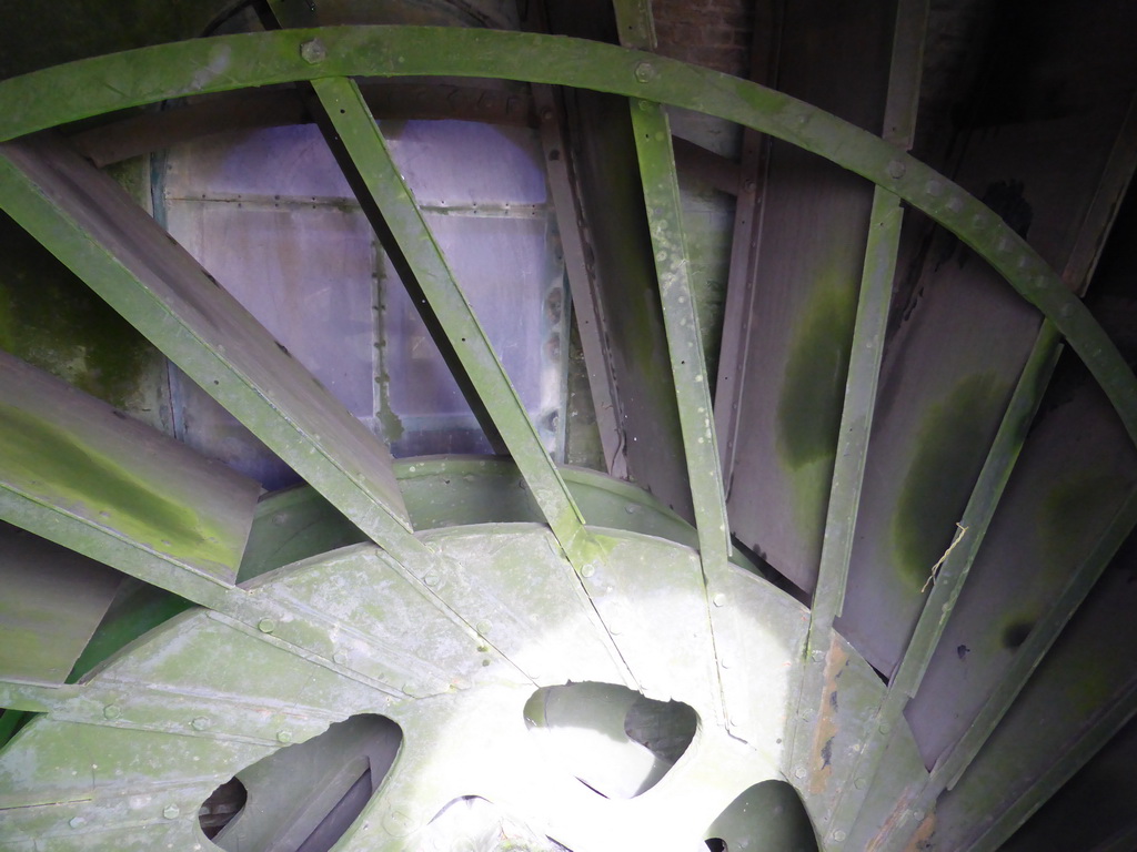 Scoop wheel on the ground floor of the Museum Windmill Nederwaard, viewed from outside