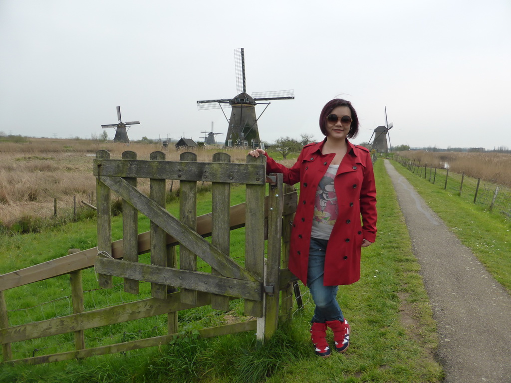 Miaomiao with the Nederwaard and Overwaard windmills, viewed from the southeast side of the Museum Windmill Nederwaard