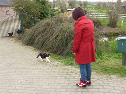 Miaomiao with a cat at the Molenkade street