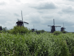 Overwaard windmills, viewed from the bridge leading to the Museum Windmill Nederwaard
