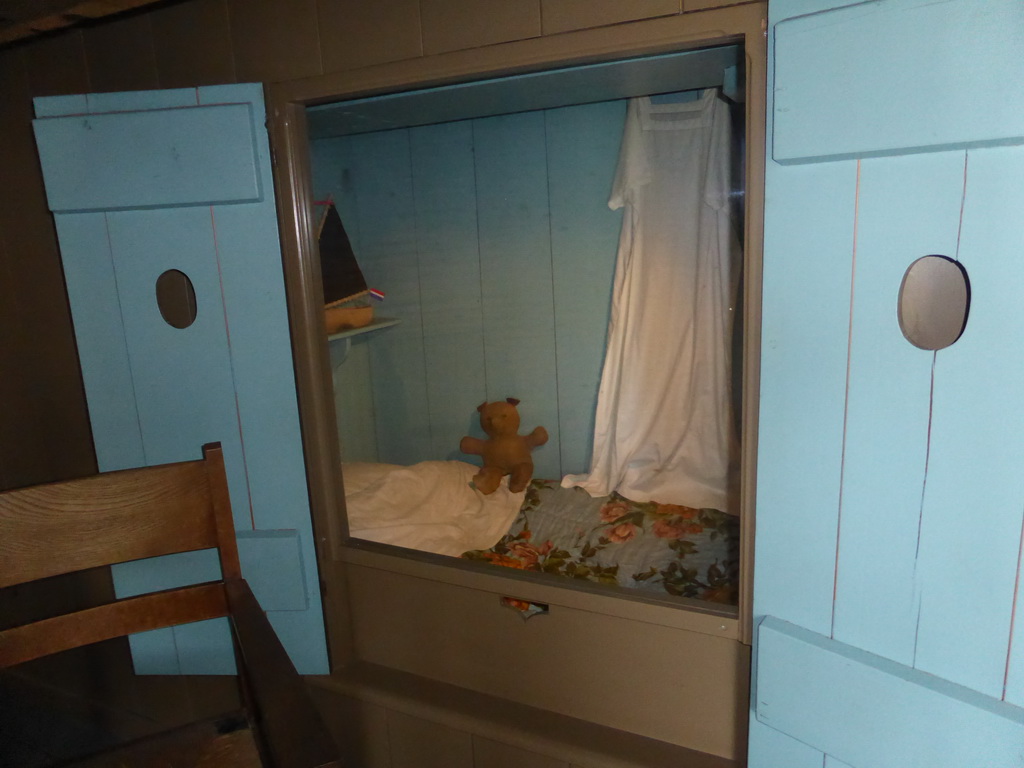 Children`s bed and toys at the under floor of the Museum Windmill Nederwaard