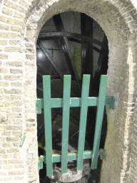 Scoop wheel on the ground floor of the Museum Windmill Nederwaard, viewed from outside