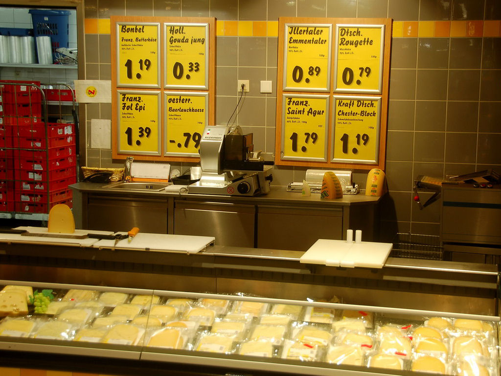 Cheese department in a supermarket