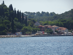 Kolocep Bay and boats at the Kolocep Harbour, viewed from the Elaphiti Islands tour boat