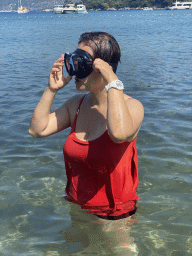 Miaomiao with goggles at the Donje Celo Beach