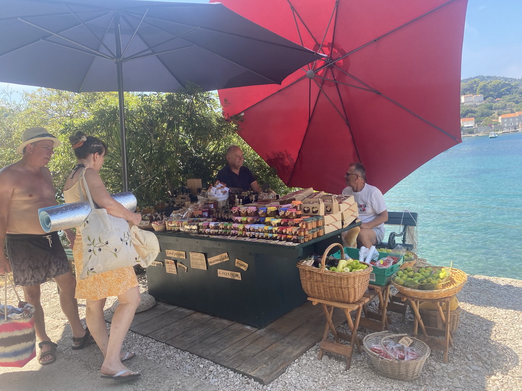 Market stall with local products at the Kolocep Harbour