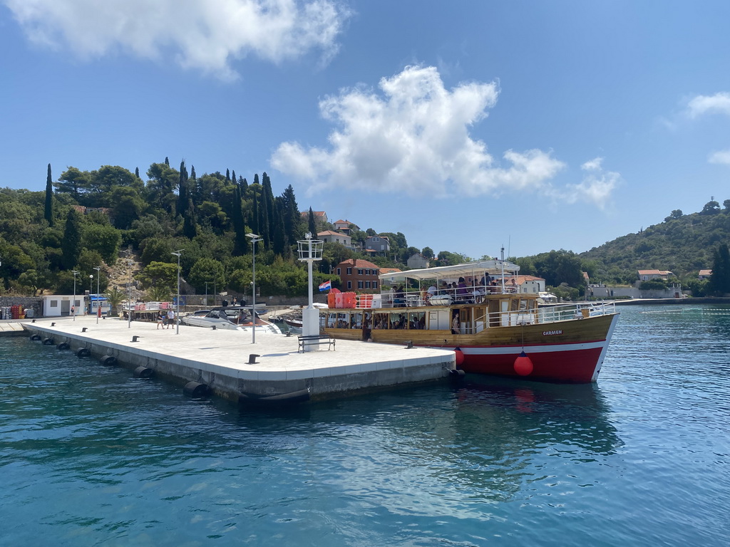 Boats at the Kolocep Harbour, viewed from the Elaphiti Islands tour boat