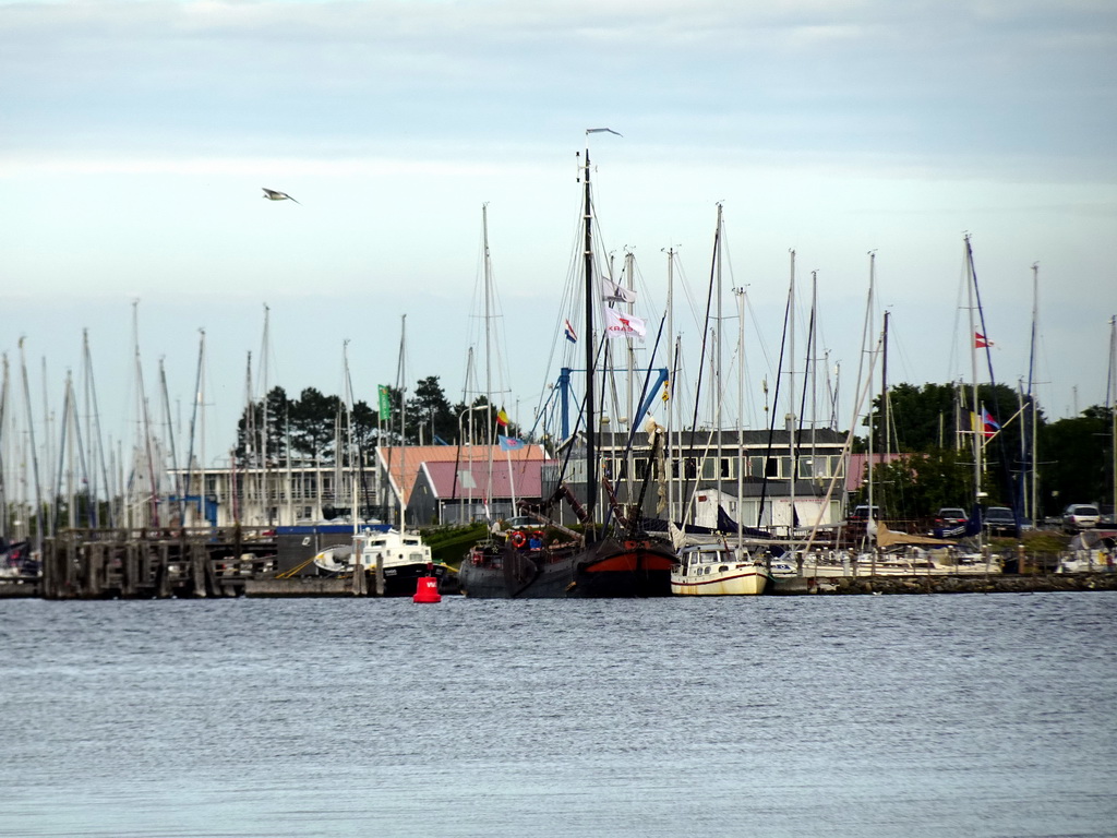 Boats on the Veerse Meer lake and the Jachthaven Wolphaartsdijk harbour, viewed from the Camping and Villa Park De Paardekreek