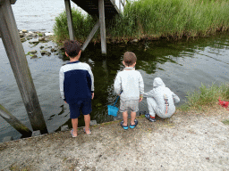 Max and his friends catching crabs on a pier at Camping and Villa Park De Paardekreek