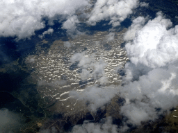 Snow at the Dinaric Alps mountains, viewed from the airplane from Eindhoven