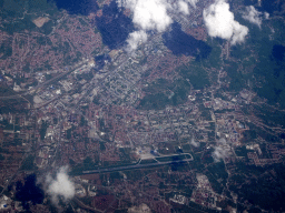 The city of Sarajevo in Bosnia And Herzegovina, viewed from the airplane from Eindhoven