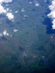 The town of Ustikolina in Bosnia And Herzegovina and the Drina river, viewed from the airplane from Eindhoven
