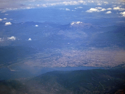 Lake Kerkini and Mount Vihren, viewed from the airplane from Eindhoven