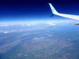 The Chalkidiki region with Lake Volvi, viewed from the airplane from Eindhoven