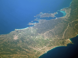 The Sithonia peninsula of the Chalkidiki region, viewed from the airplane from Eindhoven