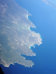 The southeast side of the Sithonia peninsula of the Chalkidiki region, viewed from the airplane from Eindhoven