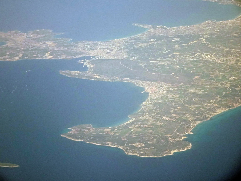 The town of Çesme in Turkey, viewed from the airplane from Eindhoven