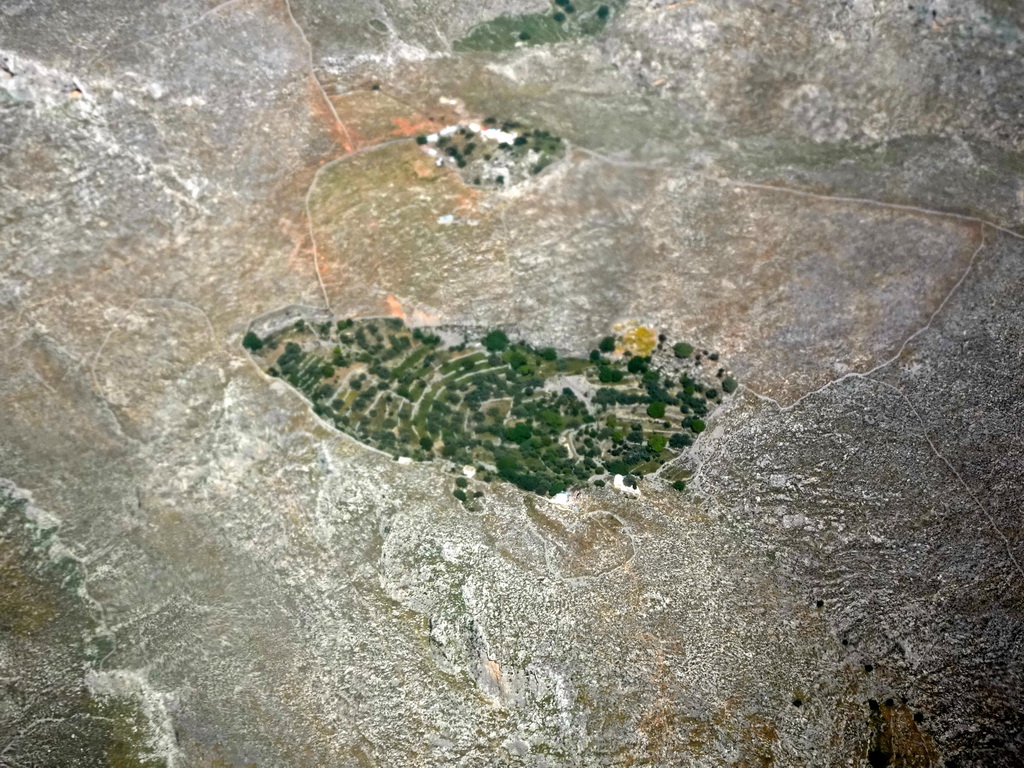 Terracces in the mountains on the island of Kalymnos, viewed from the airplane from Eindhoven