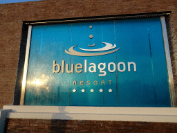 Logo in front of the Blue Lagoon Resort at the Nea Alikarnassos street at Lambi