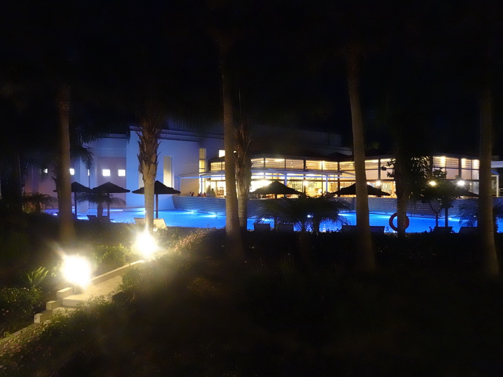 The Main Pool and the Nisos Restaurant at the Blue Lagoon Resort, by night