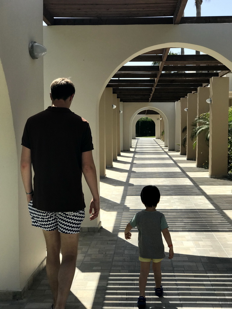 Tim and Max at the walkway at building 7000 at the Blue Lagoon Resort