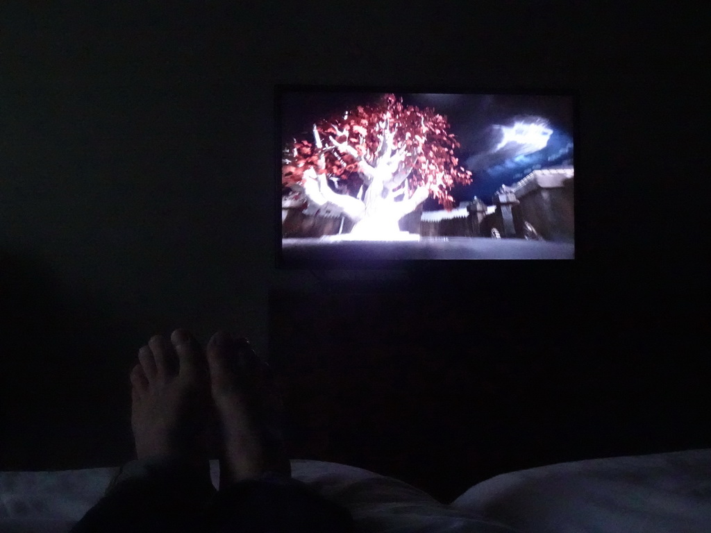 Tim watching Game of Thrones in our room at the Blue Lagoon Resort