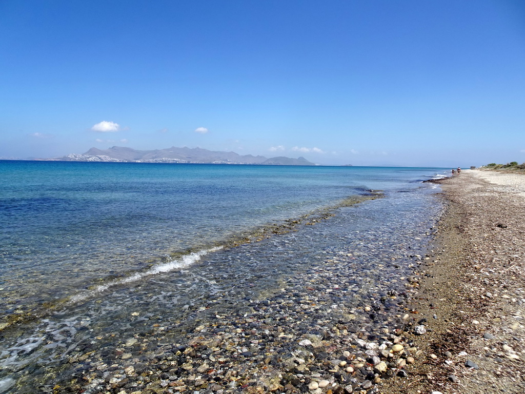 The beach of the Blue Lagoon Resort, the Aegean Sea and the Bodrum Peninsula in Turkey