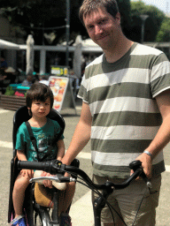 Tim and Max on the bike at the Akti Kountouriotou street